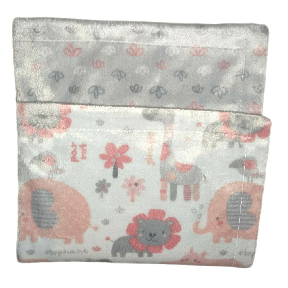 SL Home Fashions Pink Gray Jungle Baby Blanket 119741 Minky Lovey Flower Safari